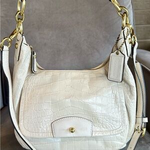 Coach Ivory Croc-Embossed Shoulder Bag